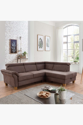 Ecksofa Arnga Stoff braun rechts verstellbare Armlehnen